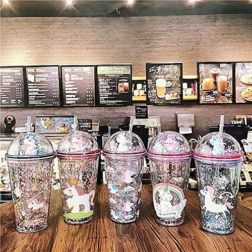 Unicorn Cup with Straw Travel Tumbler Party Cup Reusable Plastic Drinking Water Bottle Women Ice Coffee (purple unicorn, 6.5 * 20cm)