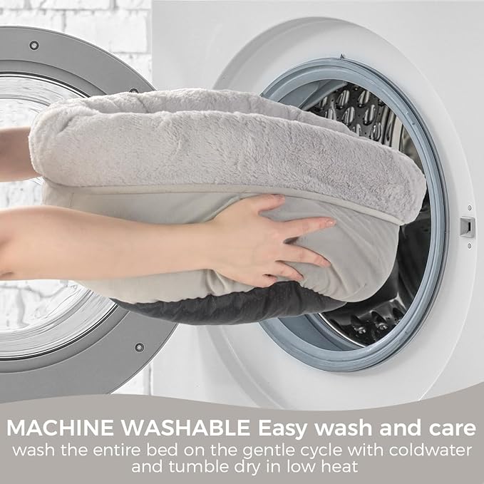 Cat Bed for Indoor Cats,Round Cat Bed for Small Pets,Washable Pet Bed with Non-Skid Bottom,Pet Bed for Puppy and Kitty,19 Inches,Grey