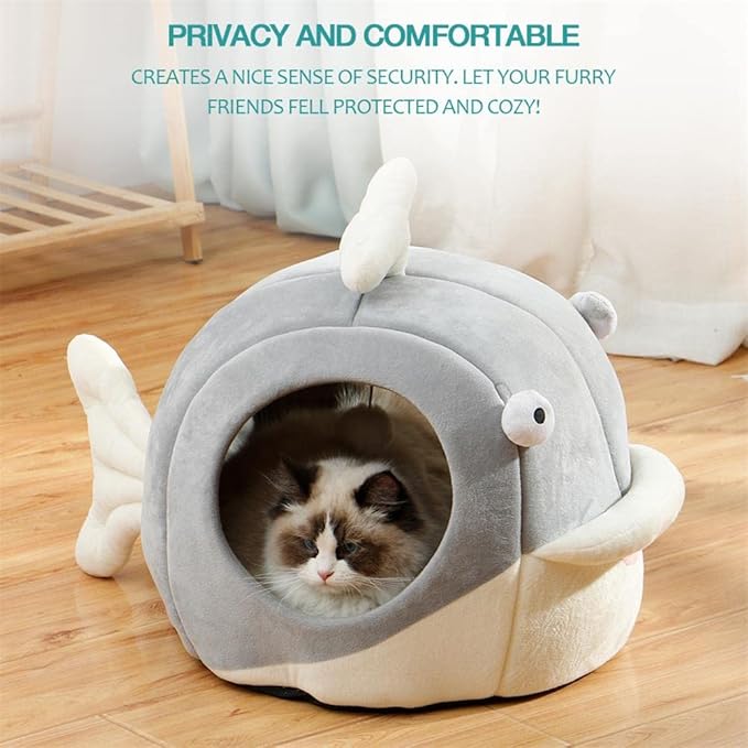 Lcybem Cat Beds for Indoor Cats - Cat Bed Cave with Removable Washable Cushioned Pillow, Calming Cozy Soft Cat Cave, Cute Friendly Dolphin Cat Houses for Indoor Cats No Deformation Pet Bed, L