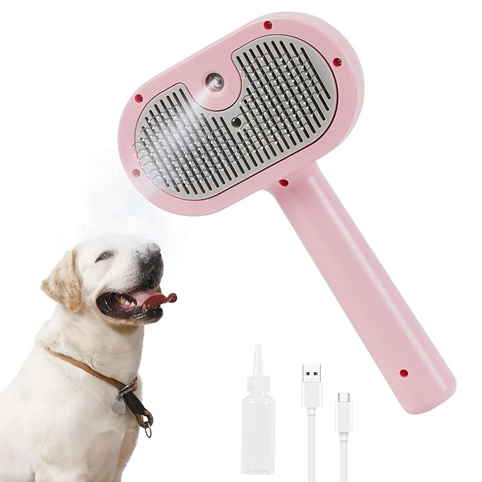 Cat Steam Brush-3 in 1 Pet Brush,Dog Shedding Tool Self Cleaning Pet Spray Depilation Comb with Release Button,Dog Steam Brushs,Cat Grooming Supplies for Long Short Haireds