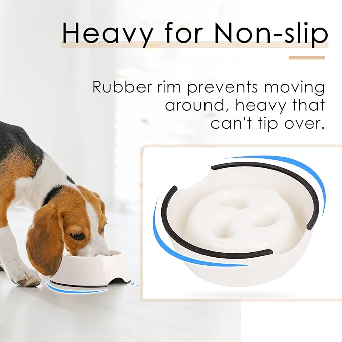 SUPERDESIGN Slow Feeder Dog Bowl Cat Bowl 1/2 Cup Slow Feeding Dog Bowl for Small Medium Breed Anti Gulping Healthy Eating Interactive Bloat Stop Fun Alternative Non Slip Puzzle Dog Food Bowl, White