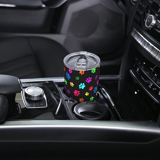 Dujiea 20oz Tumbler With Lid And Straw, Colorful Dog Cat Paw Print Vacuum Insulated Iced Coffee Mug Reusable Travel Cup Stainless Steel Water Bottle
