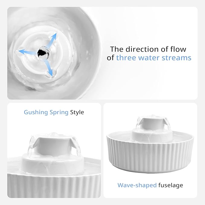 Ceramic Cat Water Fountain, waatoos 2.1L/71oz Cupcake Pet Water Fountain with 3 Carbon Filters and 2 Water Pumps, Automatic Water Dispenser for Cats and Small Dogs (White)