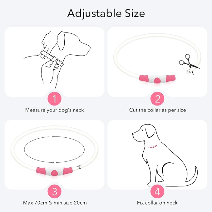 Colaseeme LED Dog Collar, Light Up Dog Collar 1 Count USB Rechargeable TPU Glow Safety Dog Necklace Light, Dog Lights for Small Medium Large Dogs, Please Do Not Use Fast Charging (Pink)