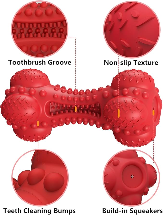 SCHITEC Squeaky Dog Chew Toy for Aggressive Chewers Large Breed, Tough Interactive Teething Rubber Bone for Big Medium Dogs