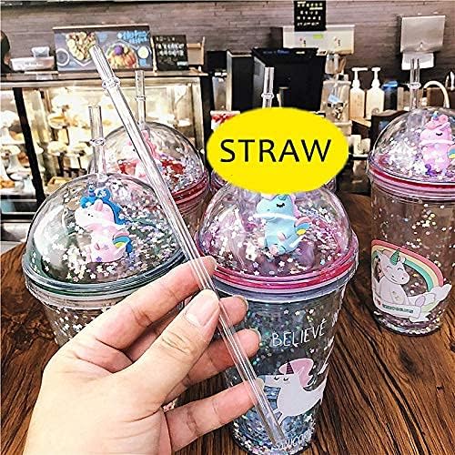 Unicorn Cup with Straw Travel Tumbler Party Cup Reusable Plastic Drinking Water Bottle Women Ice Coffee (purple unicorn, 6.5 * 20cm)
