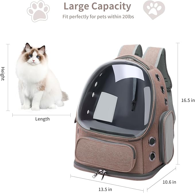 Cat Backpack Carrier for Cats and Small Dogs, Breathable Cat Bubble Backpack, Airline Approved Pet Travel Carrier for Hiking Camping Outdoor(Khaki)