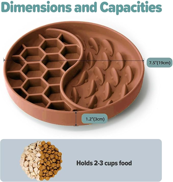 Slow Feeder Dog Bowls, Silicone Pet Food Bowls with Suction Cups, Non-Slip Dog Feeding Slow Down Pet Eating Speed for Fast Eaters, Anxiety Relief & Fun Added (Brown)