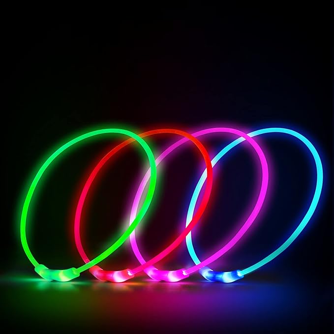 LED Dog Collar, Rechargeable Light Up Dog Collars,IP67 Waterproof Dog Lights for Night Walking,Adjustable, Reusable Safety Necklace for Small Medium Large Dogs (Red)