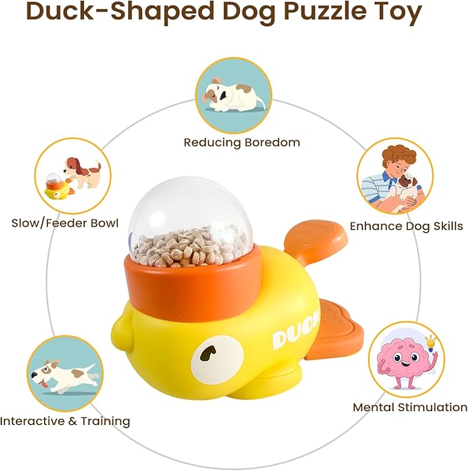 2-in-1 Interactive Slow Feeder Dog and Cat Slow Feeder Bowl Enrichment Toys Interactive Dog Toys Perfect for Small to Medium Puppy Duck-Shaped Puzzles Promotes IQ Training, Reduces Bloating