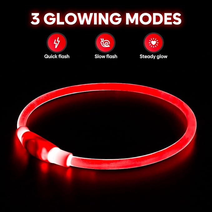 HIGO LED Dog Collar Light - USB Rechargeable Light Up Dog Collars, DIY Flash LED Dog Necklace for Your Dogs Walking at Night (Red)