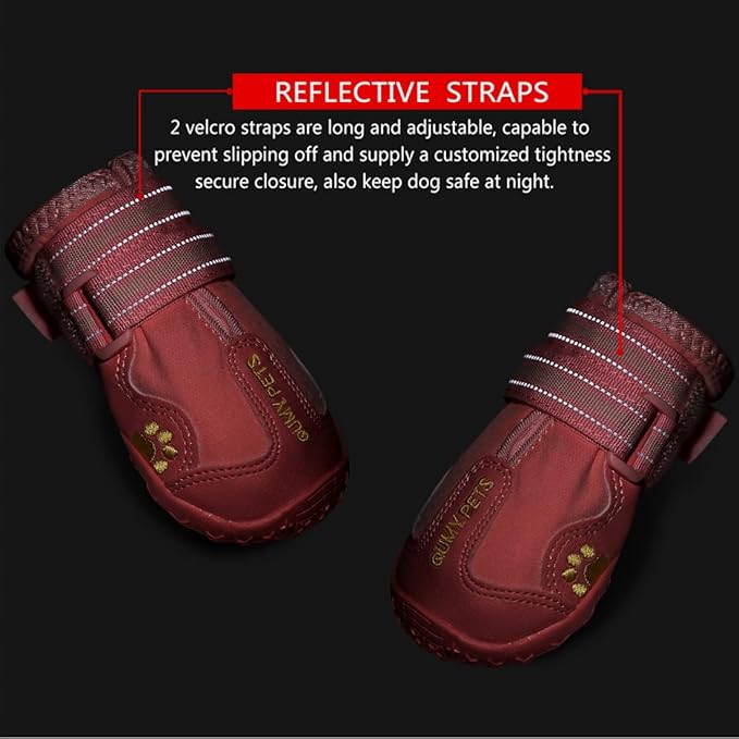 QUMY Dog Shoes for Large Dogs, Medium Dog Boots & Paw Protectors for Winter Snowy Day, Summer Hot Pavement, Waterproof in Rainy Weather, Outdoor Walking, Indoor Hardfloors Anti Slip Sole Pink 2