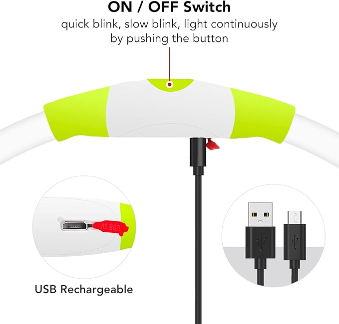 Colaseeme LED Dog Collar, Light Up Dog Collar 1 Count USB Rechargeable TPU Glow Safety Dog Necklace Light, Dog Lights for Small Medium Large Dogs, Please Do Not Use Fast Charging (Green)