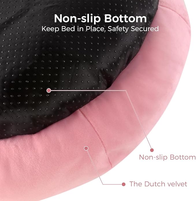 Cat Bed for Indoor Cats,Round Cat Bed for Small Pets,Washable Pet Bed with Non-Skid Bottom,Pet Bed for Puppy and Kitty,19 Inches,Pink