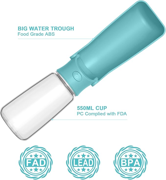 Portable Dog Water Bottle - Foldable Dog Water Dispenser | Leak Proof & Food Grade Plastic Travel | Pet Water Bottle for Cat Outdoor Walking Hiking Travel(US) (Blue, 19oz)