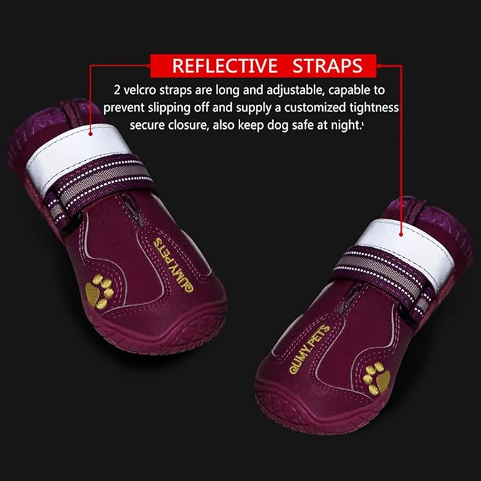 QUMY Dog Shoes for Large Dogs, Medium Dog Boots & Paw Protectors for Winter Snowy Day, Summer Hot Pavement, Waterproof in Rainy Weather, Outdoor Walking, Indoor Hardfloors Anti Slip Sole Purple Size 8