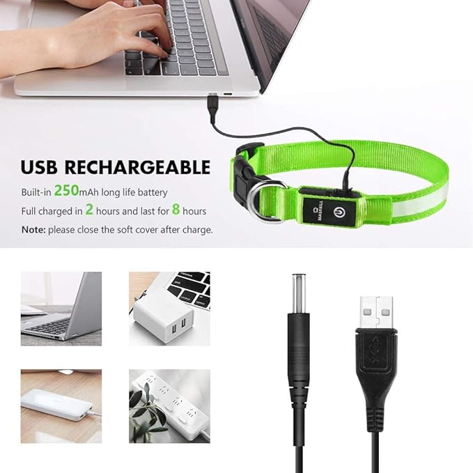 MASBRILL LED Dog Collar,Night Light Up Dog Collars Rechargeable Waterproof Glowing Dog Collar for Small Medium Large Dogs