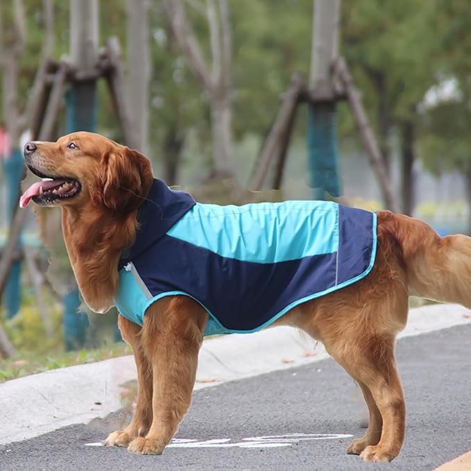 Dogs Packable Lightweight Raincoat: Pet Dog Hood Waterproof Coats Blue Size 10