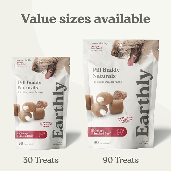 Presidio Pill Buddy Naturals - Beef Recipe Pill Hiding Treats for Dogs - Make A Perfect Pill Concealing Pocket Or Pouch for Any Size Medication - 30 Servings