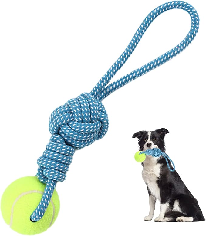 Dog Rope Toy for Medium and Small Dogs Interactive Puppy Toys Tug of War Rope Tether Tug Outdoor Dog Toy 1 Knot Puppy Teething Chew Cotton with Tennis Ball