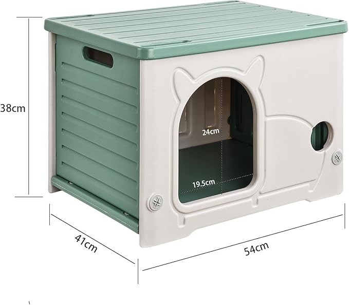 Cat House,Stackable Cat Bed for Pet Cats and Feral Cats Outdoor Indoor Use, Waterproof Cat Shelter with Woven Mat and Cotton Pad for Summer and Winter Use. (Green, M)