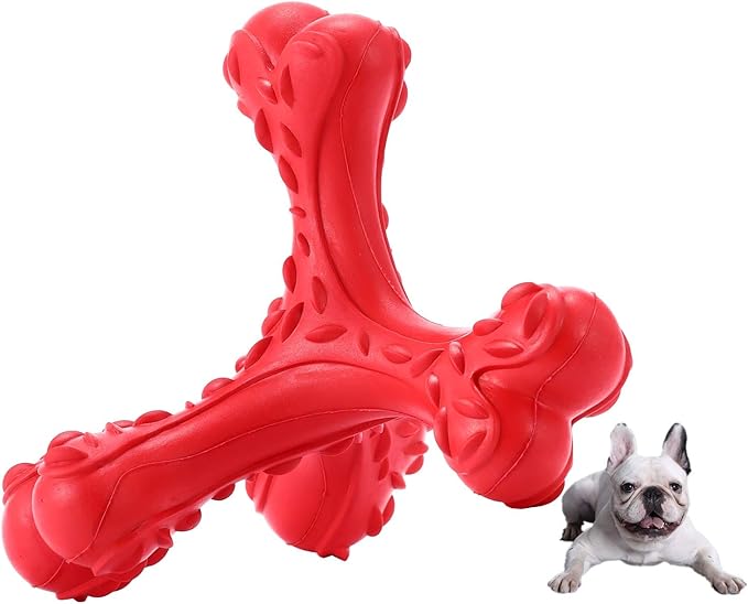 Dog Chew Toys for Aggressive Chewers Large Breed,Indestructible Bones Toy,Durable Cleaning Toothbrush Natural Rubber Dog Toys… (Red)