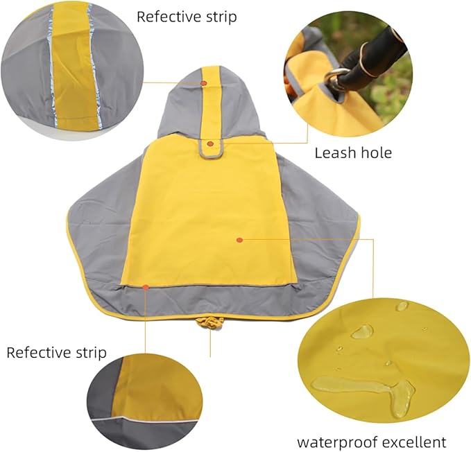 Dogs Packable Lightweight Raincoat: Pet Dog Hood Waterproof Coats Yellow Size 12