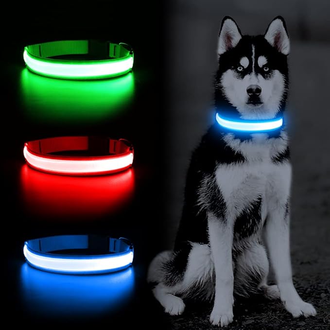 YFbrite Ultra Light Adjustable LED Dog Collar, Light up Dog Collars Rechargeable Glowing in The Dark Collars Visiblity & Safety for Small, Medium, Large Dogs (Blue, X-Large)