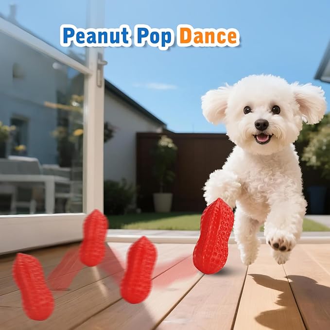 Nobleza Squeaky Dog Toys Interactive, 4 Pack Peanut Chew Ball for Pet Teeth Cleaning Puppy Squeaky Chew Toy, Durable for Medium Large Small Breeds Puppy Teething Chew Toy