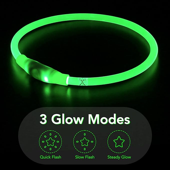 Colaseeme LED Dog Collar, Light Up Dog Collar 1 Count USB Rechargeable TPU Glow Safety Dog Necklace Light, Dog Lights for Small Medium Large Dogs, Please Do Not Use Fast Charging (Green)