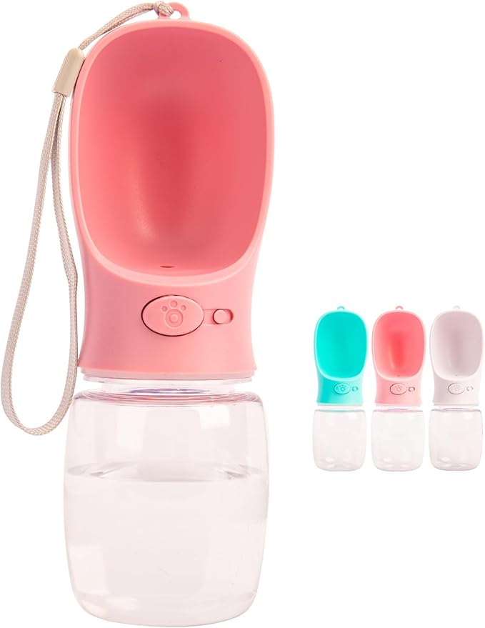 350 ml / 11.9 oz Portable Dog Water Bottle, Water Bottle with Drinking Feeder for Dogs, Water Dispenser for Dogs in Walking, Hiking & Traveling (Pink)