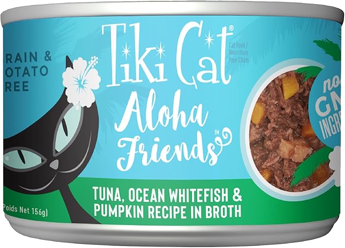Tiki Cat Aloha Friends, Tuna, Ocean Whitefish & Pumpkin, Grain-Free & High Moisture, Wet Cat Food for All Life Stages 5.5 oz. Cans (Pack of 8)