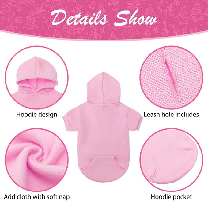 KOOLTAIL Basic Dog Hoodie - Soft and Warm Dog Hoodie Sweater with Leash Hole and Pocket, Dog Winter Coat, Cold Weather Clothes Sweatshirt for Small Medium Large Dogs Puppy Cat Boys Girls Pink S