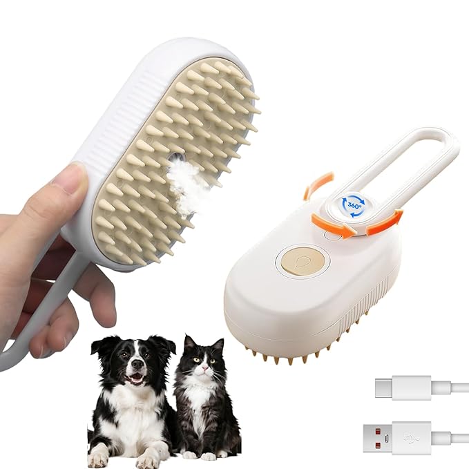 4-in-1 Multi-Functional Pet Hair Removal Tool - Steam Deshedding Brush with Shedding, Cleaning, Massage & Combing Features, Dog Brush for Shedding and Cat Brushes for Indoor Cats with Shedding - White