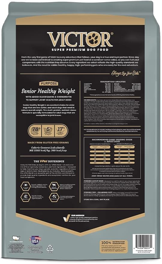 VICTOR Super Premium Dog Food – Purpose – Senior Healthy Weight Management – Dry Dog Food for Adult Dogs – Gluten Free with Glucosamine and Chondroitin, for Hip and Joint Health, 40lbs