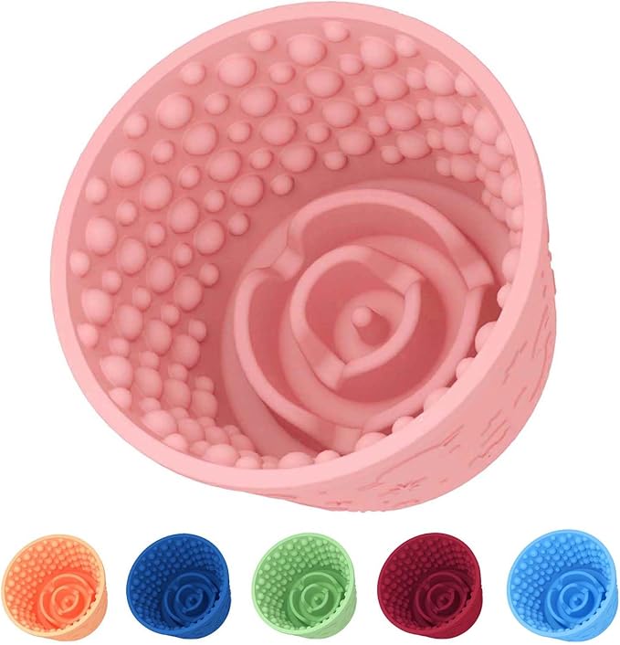 Dog Slow Feeder Lick Bowl, Non-Slip Dog Licking Treat Dispenser, Slow Feeder Bowls for Small Medium Large Breed Dogs, Anxiety Relief & Anti-Choking, BPA Free Silicone (Pink, 1.6 Cup)