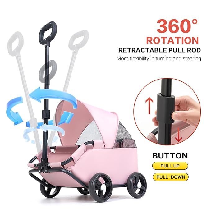 Dog Stroller 4 Wheels Folding Dog Cart with Sunshine Cover Pet Stroller for Travelling Shopping Walking Playing for Small Dogs Cats
