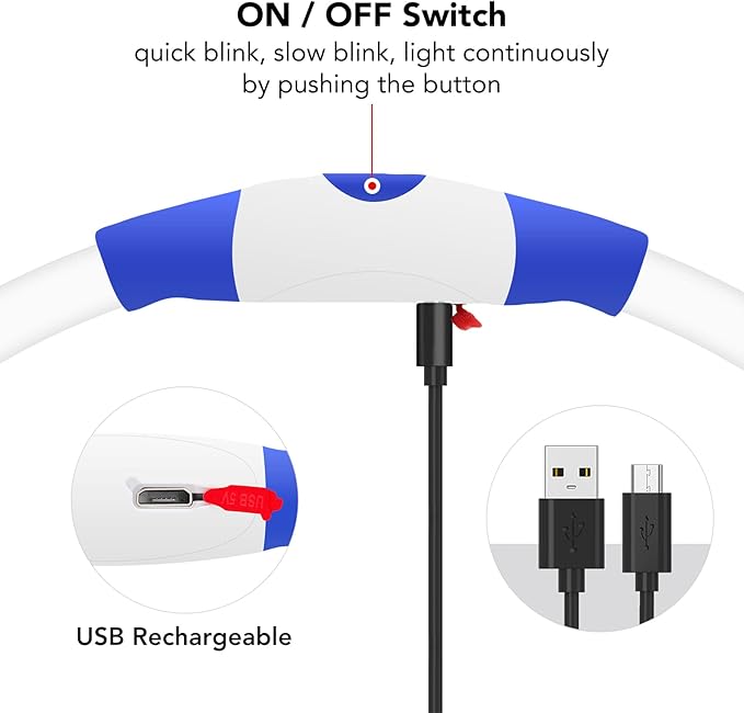 Colaseeme LED Dog Collar, Light Up Dog Collar 1 Count USB Rechargeable TPU Glow Safety Dog Necklace Light, Dog Lights for Small Medium Large Dogs, Please Do Not Use Fast Charging (Blue)