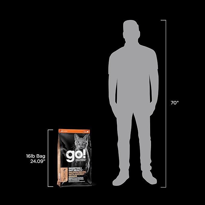 Go! Solutions Digestion + Gut Health, Dry Cat Food, Salmon Recipe with Ancient Grains, 16 lb Bag