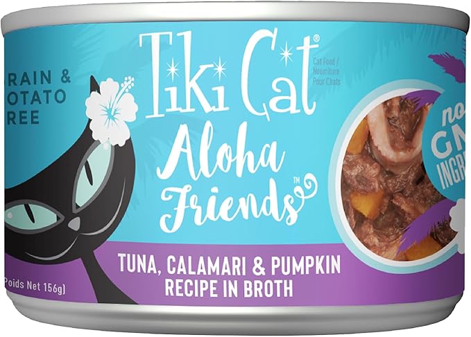 Tiki Cat Aloha Friends, Tuna, Calamari & Pumpkin, Grain-Free & High Moisture, Wet Cat Food for All Life Stages 5.5 oz. Cans (Pack of 8)