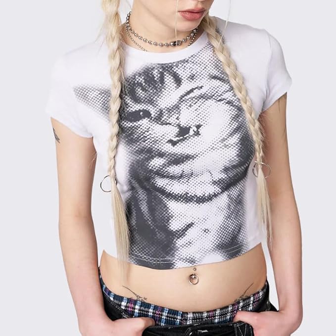 Graphic Tees Y2k Baby Tee Teens 2000s Vintage T Shirts Emo Grunge Printed Summer Crop Tops 2024