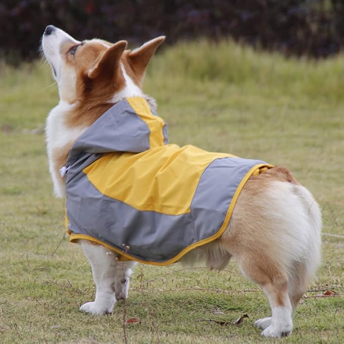 Dogs Packable Lightweight Raincoat: Pet Dog Hood Waterproof Coats Yellow Size 12
