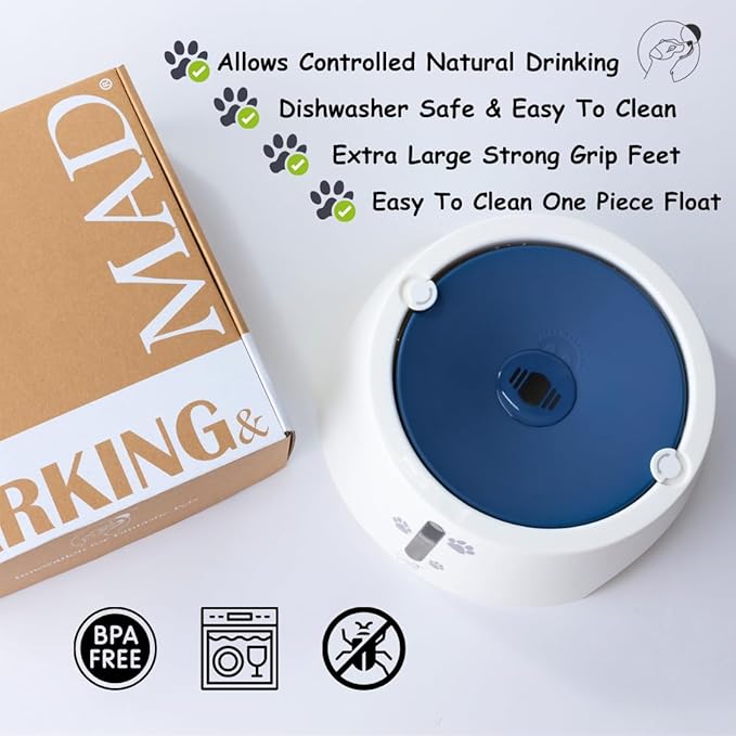 BARKING&MAD no Spill Water Bowl for Dogs 73.9oz (2.1L) - Anti-gulping, Slow Water Feed Dispenser for Large and Medium-Sized Breeds for Slow Drinking and Messy gulping Sloppy Drinkers