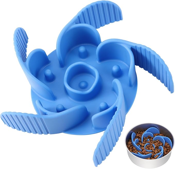 MateeyLife Slow Feeder Dog Bowls Insert with Suction Cups, Cuttable Design for Large & Medium Breeds, Fit for Regular Elevated, Compatible with Metal and Ceramic Dog Bowls for Slow Eating (Blue)