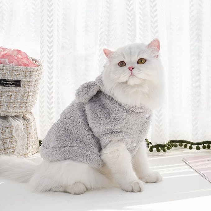 Cat Bunny Ears Costume Cute Dog Kitten Hoodies Sweater Rabbit Ears Puppy Pet Apparel (Large,Gray)