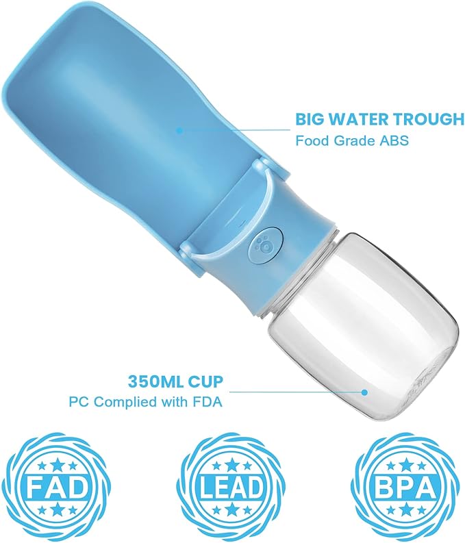 Portable Dog Water Bottle - Foldable Dog Water Dispenser | Leak Proof & Food Grade Plastic Travel | Pet Water Bottle for Cat Outdoor Walking Hiking Travel(US) (Sky Blue, 12oz)