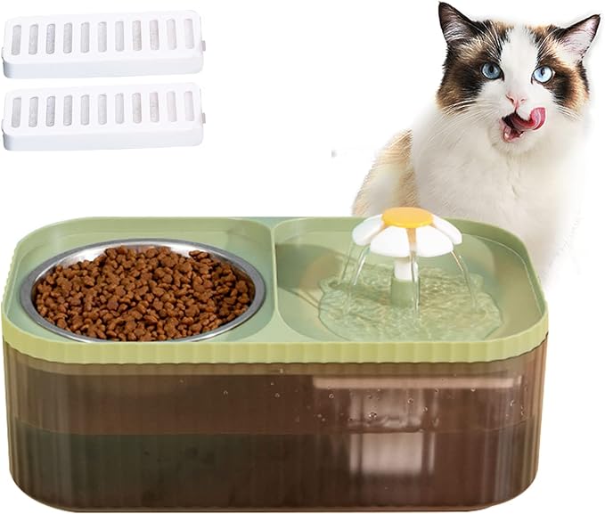 Suertree Cat Fountain Water Bowl Stainless Steel, 101oz/3L Automatic Pet Water Fountain, Dog Water Dispenser Cat Feeding Watering Supplies with 2 Filters for Cats, Dogs, Pets Green