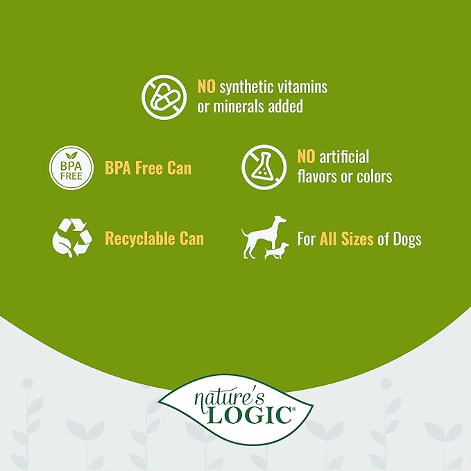 Nature's Logic Grain-Free Canned Dog Food - 95% Animal Proteins - 100% Natural Wet Dog Food Cans - No Common Allergens - All Life Stages - Ideal for Sensitive Dogs - Turkey (13.2 oz, 12 pack)