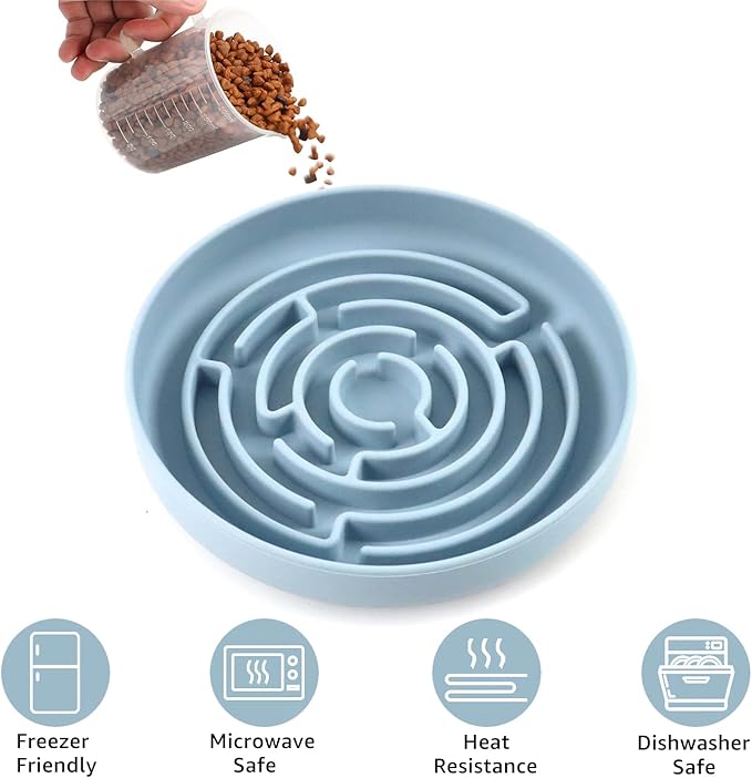YINGFAN Slow Feeder Dog Bowls, Silicone Non-Slip Dog Slow Feeder Bowl, Puzzle Slow Eating Bowl for Medium to Small Dogs, Easy to Clean & Dishwasher Safe, 2 Cup, Blue