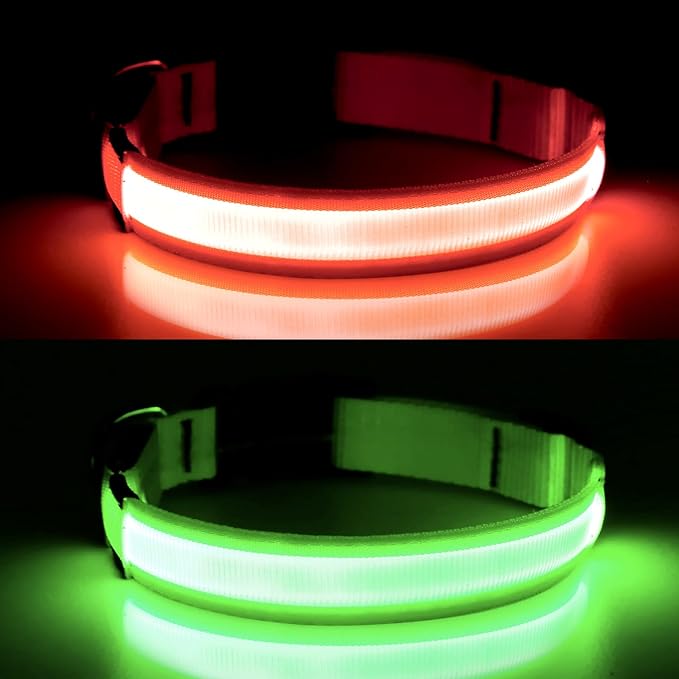 YFbrite Ultra Light Adjustable LED Dog Collar, Light up Dog Collars Rechargeable Glowing in The Dark Collars Visiblity & Safety for Small, Medium, Large Dogs (Red, Large)